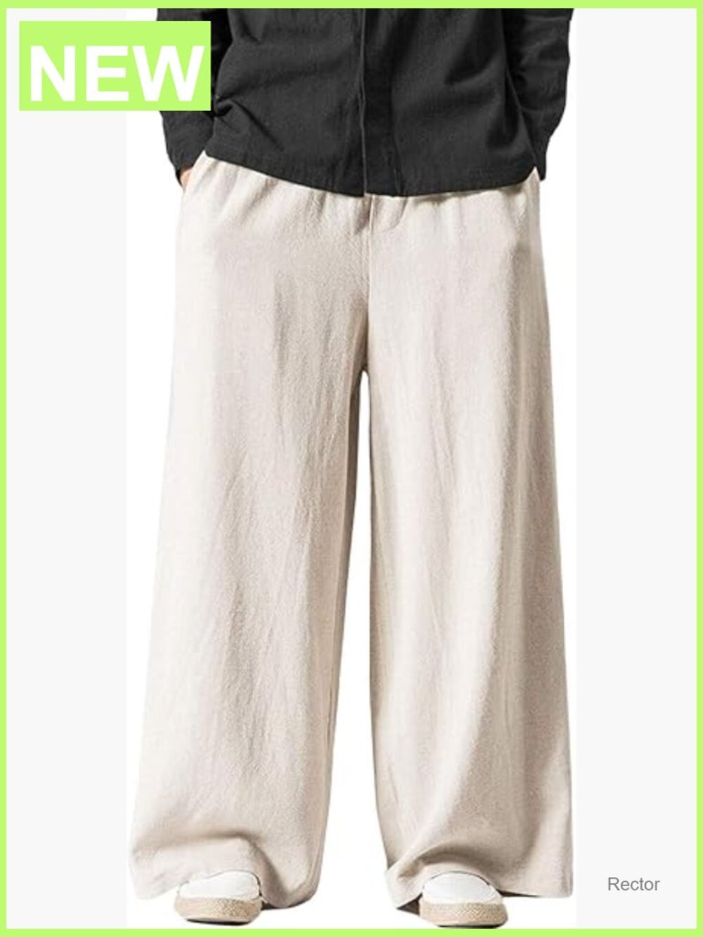 Linen Pants Men Casual Wide Leg Baggy Elastic Waist Yoga Beach Trousers - Picture 1 of 7